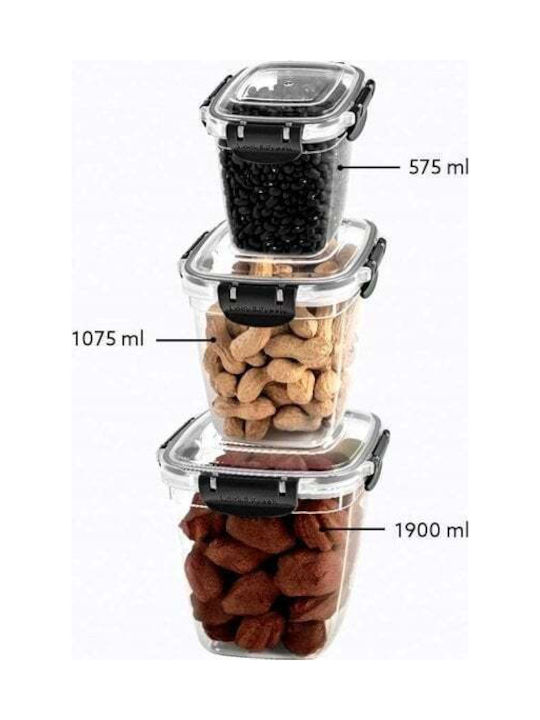 Katex Set 3 Stück Allgemeine Verwendung Glas Vasen mit Deckel Transparent 1900ml 3 Stück
