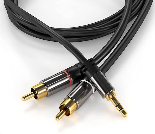 PremiumCord Audio Cable 3.5mm Male - 2x RCA Male Black 3m with Gold Plated Terminals