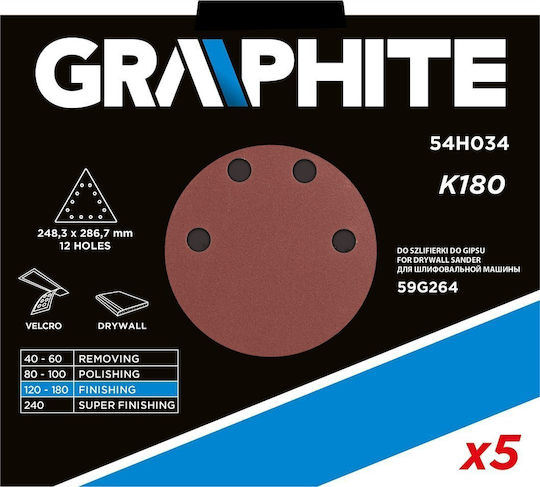 Graphite Φύλλο Λείανσης Δέλτα K180 με 12 Τρύπες Σετ 5τμχ