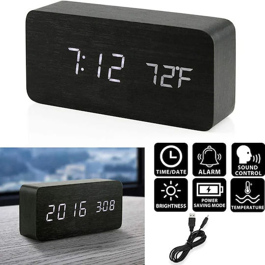 Wooden Tabletop Digital LED Clock Wooden with Black Alarm Clock 000.230.19836