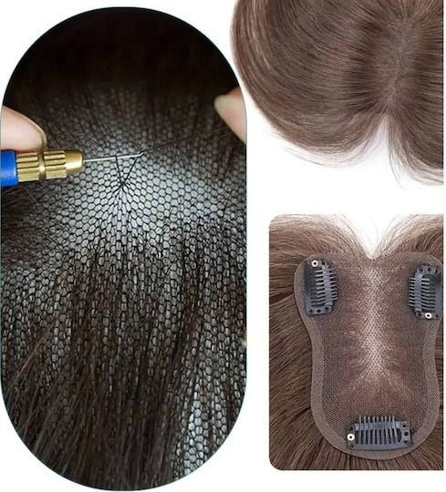 Topper Toupee De Păr Uman Full Lace Cusut Transparente Castaniu Închis Maro 12 Inch
