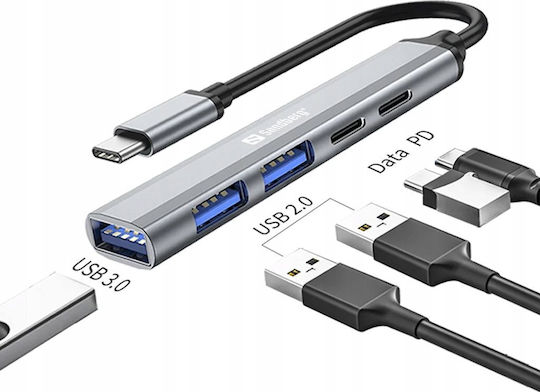 Sandberg USB 3.0 5-Port Hub with USB-C Connection Silver