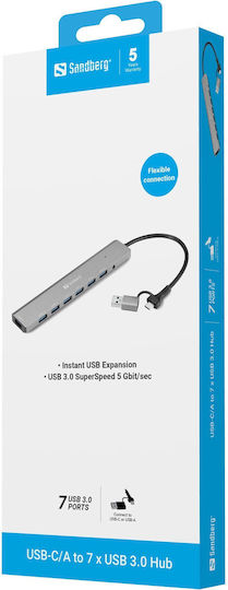 Sandberg USB 3.0 7 Port Hub with USB-A Connection Gray