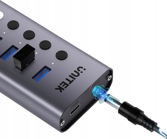 Unitek USB-Hub 8 Anschlüsse USB 3.0 mit USB-A Anschluss Grau