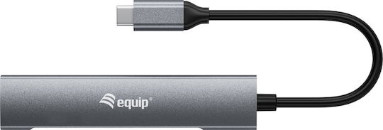 Equip Hub 4 Θυρών USB 2.0 με σύνδεση USB-C Γκρι