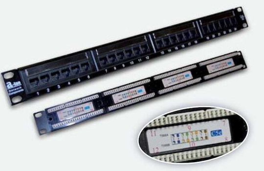 A-LAN Patch Panel για Rack 1U 24 Θυρών cat5e Μαύρο