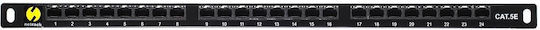 Netrack Unshielded Patch Panel for Rack 0.5U 19" with 24 cat5e / cat7 / cat6 / cat6a Ports Black