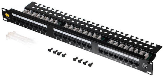 Netrack Patch Panel Unshielded για Rack 19" 24 Θυρών Μαύρο