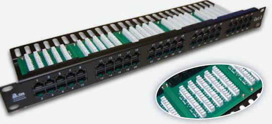 A-LAN Telephone Patch Panel for Rack 1U with 25 Ports Black