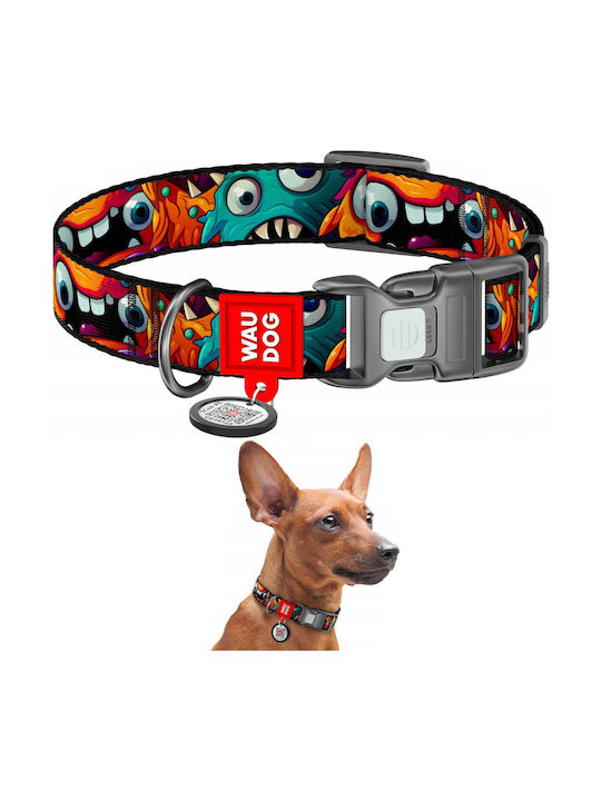 Collar Waudog Nylon Nylon Collar QR Passport Plastic Fastex Toothed Monsters Pattern S 15mm/25-35cm