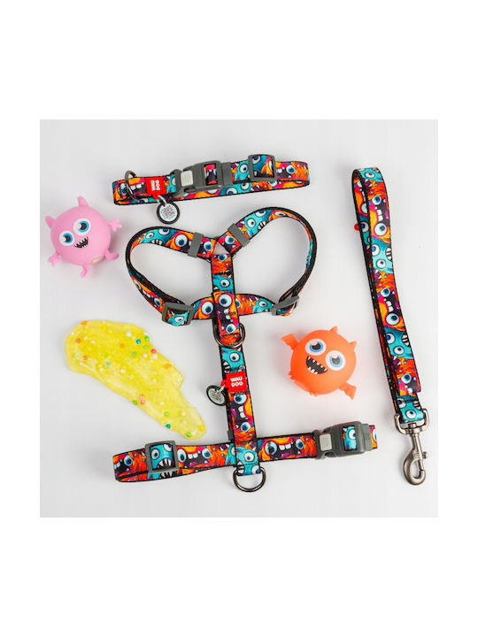 Collar Waudog Nylon Nylon Collar QR Passport Plastic Fastex Toothed Monsters Pattern S 15mm/25-35cm