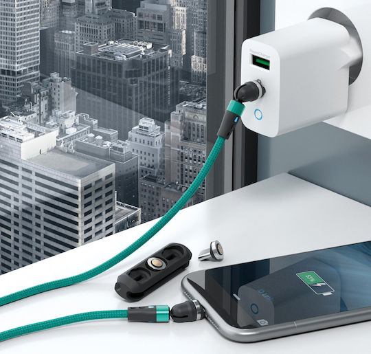 RealPower Geflochten USB zu Blitzschlag / Typ-C,TC-TC / Micro-USB Kabel Grün 1m (439650)
