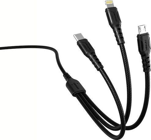 Denmen Denmen D05E Braided USB to Lightning / Type-C / micro USB 1m 2.4A Cable Black Velvet-Black Metal