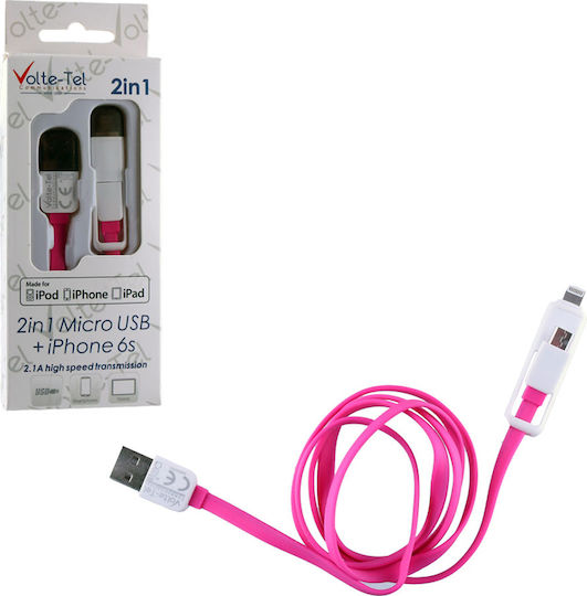 Volte-Tel Flat USB to Lightning/micro USB Cable Ροζ 1m (8157196)