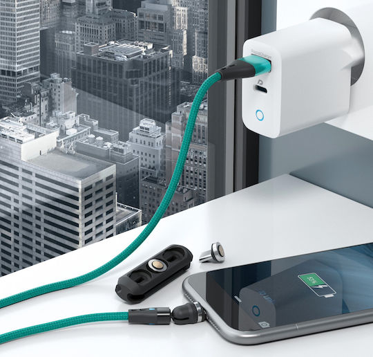 RealPower Magnetisch USB zu Blitzschlag / Typ-C,TC-TC / Micro-USB Kabel Grün 2m (439645)