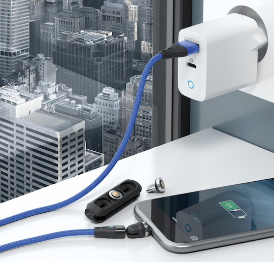 RealPower Magnetic USB to Lightning / Type-C / micro USB Cable Μπλε 1m (439638)