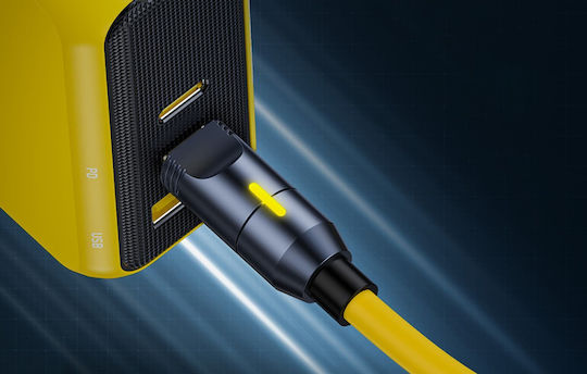 Aohi Magnetic Cablu USB la Type-C / Lightning cu mai multe porturi 5A Galben 2.4m (AOC-L011)