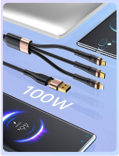 Awei LED / Braided USB to Type-C / Lightning Cable 2A Μαύρο 1.5m (CL-228)