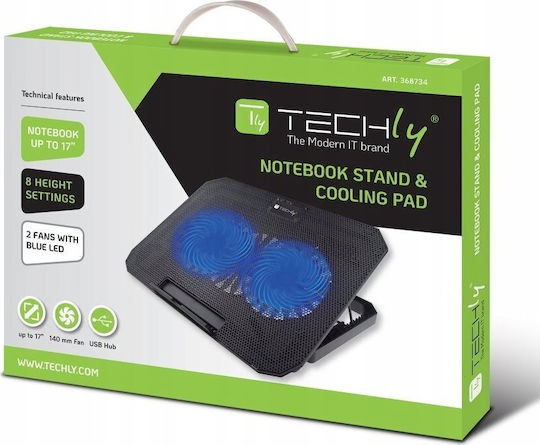 Techly Cooling Pad for Laptop up to 17" with 2 Fans and Lighting