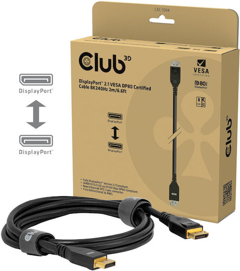 Club3D Cable DisplayPort male - DisplayPort male 2m Μαύρο (CAC-1094)