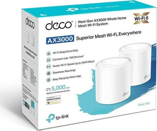 TP-LINK Deco X60 v4.20 WiFi Mesh Network Access Point Wi‑Fi 6 Dual Band (2.4 & 5GHz) in Double Kit