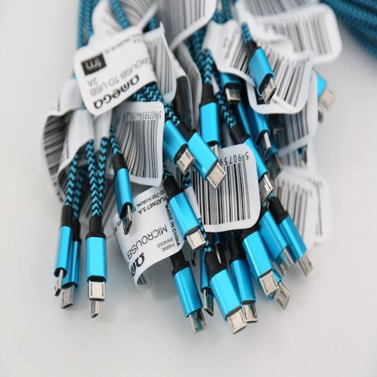 Omega Braided USB 2.0 to micro USB Cable Μπλε 1m