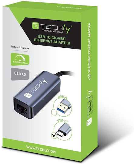 Techly Idata-usb-etgiga-ca Αντάπτορας Δικτύου USB-C με Ενσύρματη Σύνδεση Gigabit Ethernet