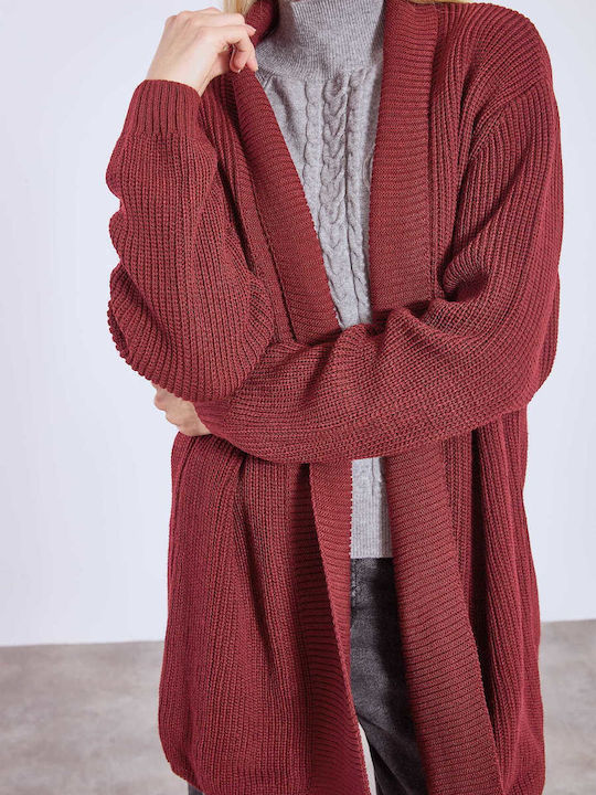 Celestino Women's Long Knitted Ribbed Burgundy Cardigan