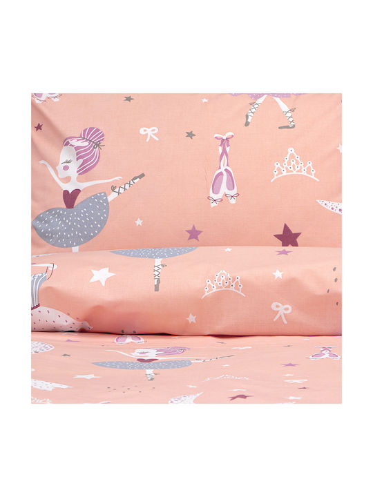 Lino Home Set Kinderbettbezug Einzel mit Kissenbezug Baumwolle Coral 160x240cm