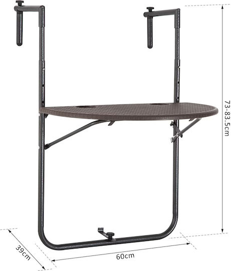 with Rattan Surface and Metal Frame Brown 60x39x73cm