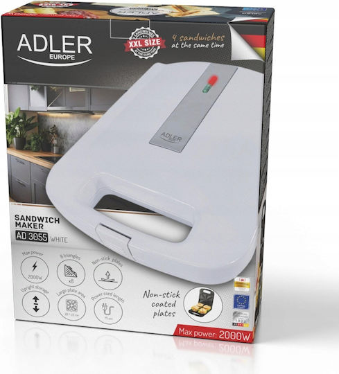 Adler AD-3055 Сандвич тостер за 4 Сандвичи 2000W Бяла