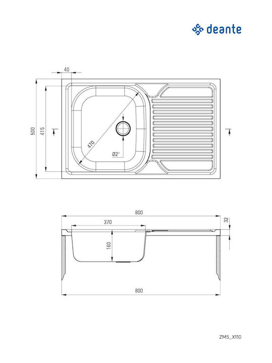 Deante Drop-In Sink Inox W80xD50cm Gray