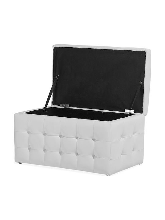 Leather Bench Stool with Storage Space White 72x42x40 cm