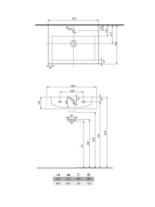 Koło Countertop Sink Porcelain 60x46cm White