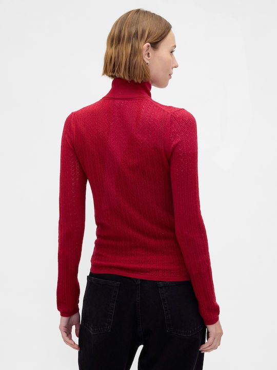 Women's Crop Sweater Woolen Turtleneck Red
