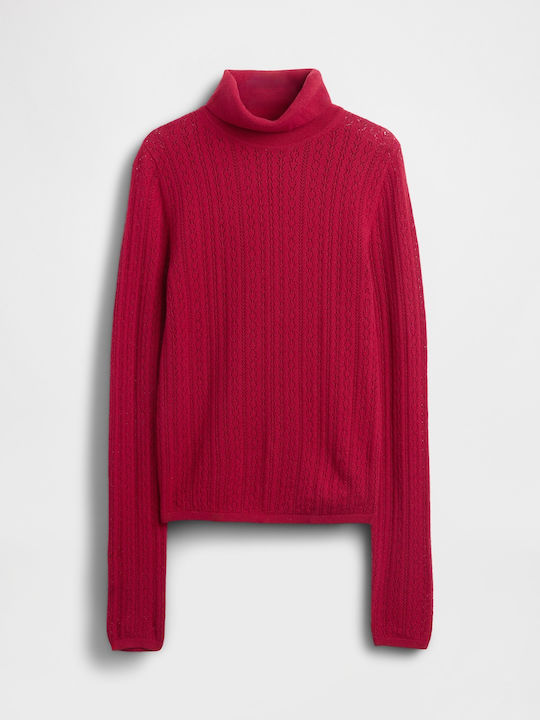 Women's Crop Sweater Woolen Turtleneck Red