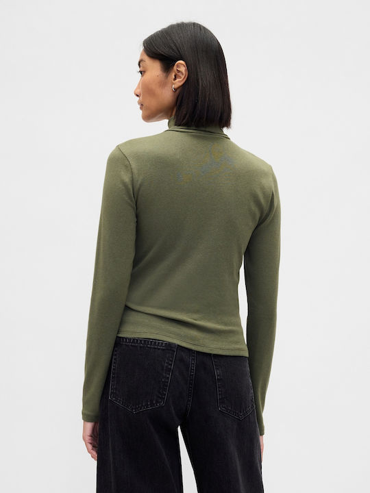 Women's Blouse Cotton Turtleneck Green
