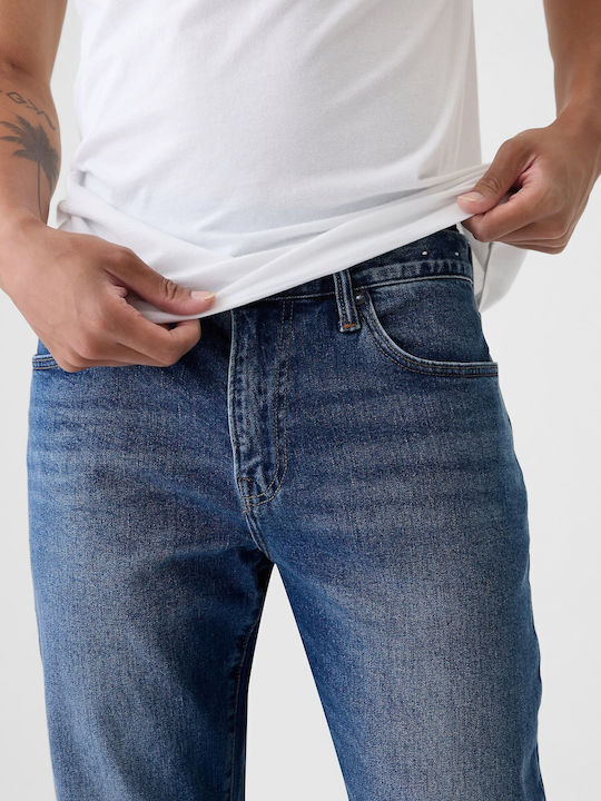 Ανδρικό Παντελόνι Τζιν Ελαστικό με Slim Straight Εφαρμογή Medium Wash