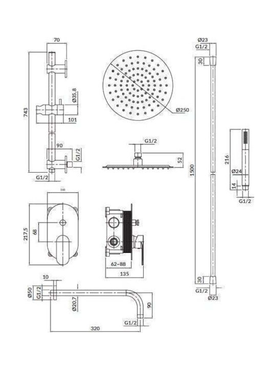 Cersanit Shower Column with Mixer Gray Cersanit Shower Column with Mixer Gray