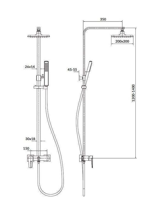 Cersanit Mille Duschsäule mit Wannenbatterie 150cm Silber
