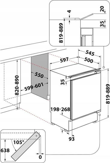 Whirlpool Εντοιχιζόμενο Mini Bar 144lt Υ81.5xΠ59.6xΒ54.5εκ. Λευκό WBUL021