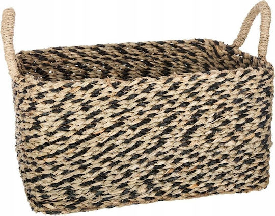 Atmosphera Set of Decorative Baskets Straw with Handles Black 3pcs