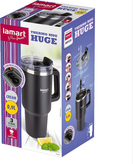 Lamart Ποτήρι Θερμός Ανοξείδωτο / Πλαστικό 900ml Μαύρο