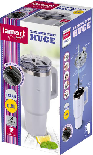 Lamart Ποτήρι Θερμός Ανοξείδωτο / Πλαστικό 900ml Λευκό
