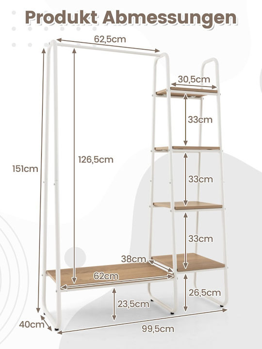 Costway Κρεμάστρα Δαπέδου από Ξύλο Λευκή 151x99.5cm