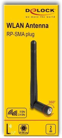 DeLock 90150 Intern Antenă Wi-Fi WiFi Pan-direcțională 2dBi cu conexiune RP-SMA Negru