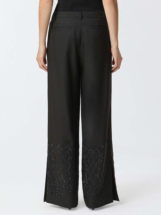 Pinko Women's Fabric Trousers Straight Checked Black Pinko Women's Fabric Trousers Straight Checked Black