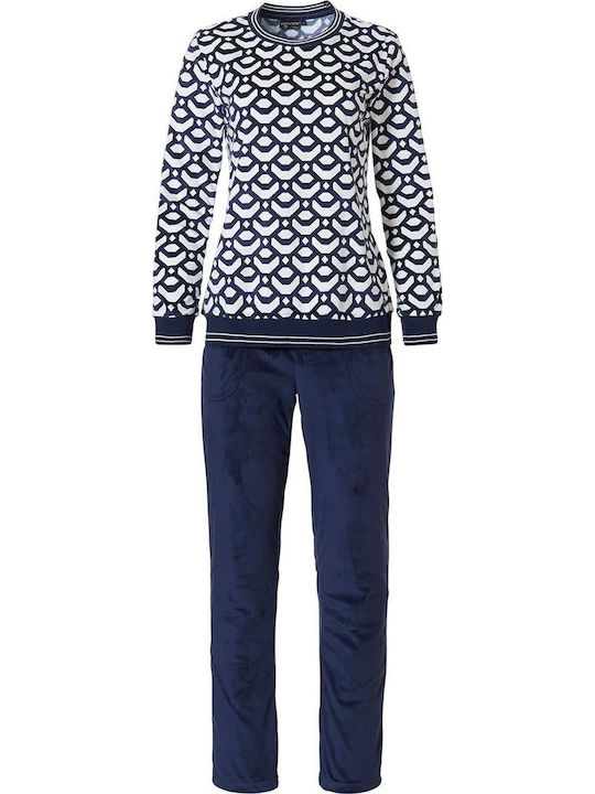 Pastunette Winter Damen Pyjama-Set White-Blue