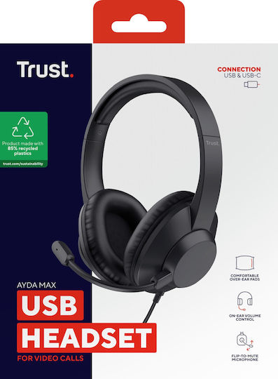 Trust Ayda Max On Ear Multimedia Ακουστικά με μικρόφωνο και σύνδεση USB-A / USB-C
