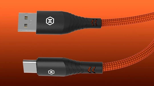 Hammer Magnetic / Braided USB 2.0 Cable USB-C male - USB-A 65W Πορτοκαλί 1m AKC001409